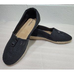 Womens Easy Street Zenon Espadrille Flats Shoes Black Zipper Accent 9W